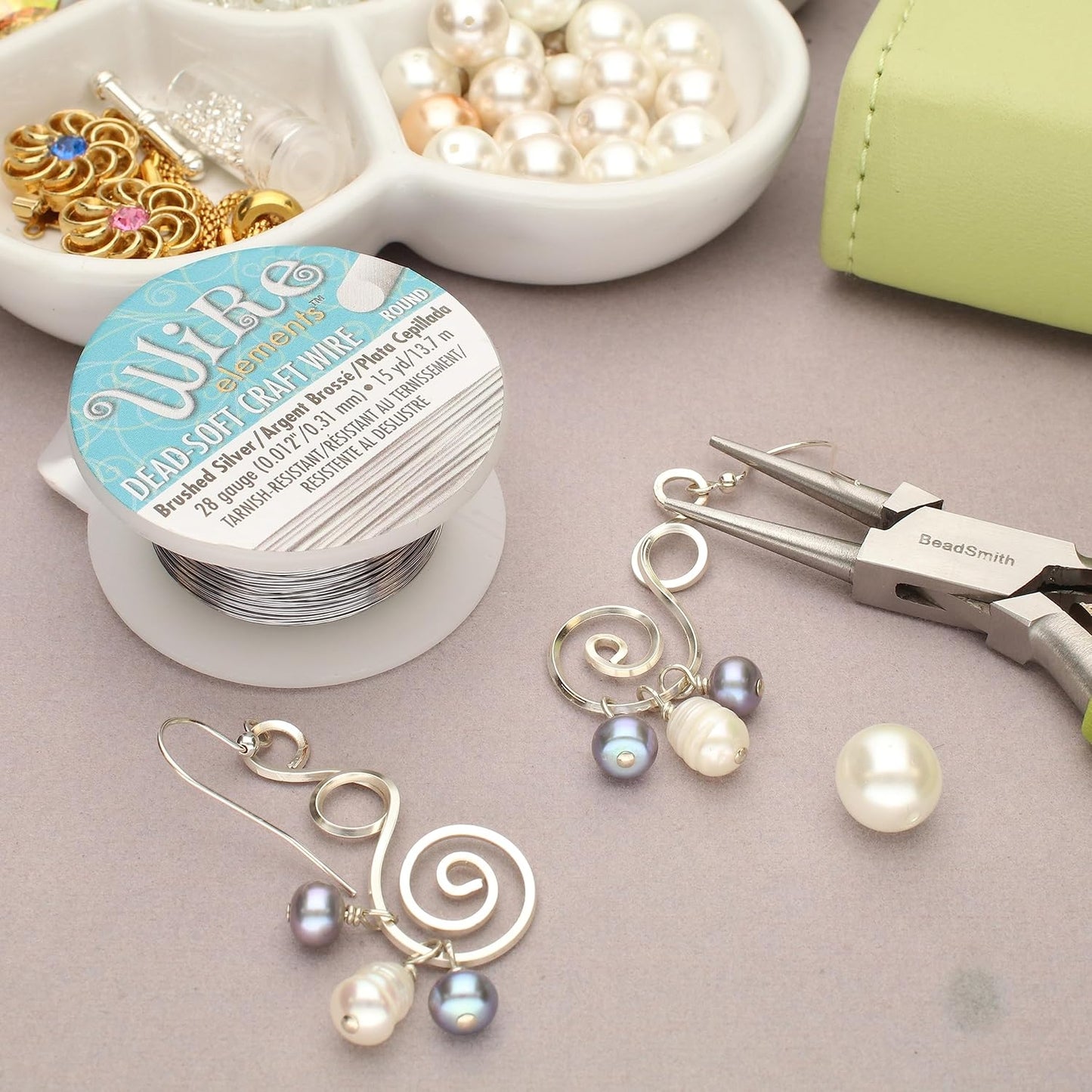 The Beadsmith Wire Elements Craft Wire – Tarnish Resistant, Soft Temper, Round, Brush Silver Color – 0.32mm, 28 Gauge, 15 Yard Spool – Jewelry Making, Wire Wrapping, Floral, & Other DIY Crafts