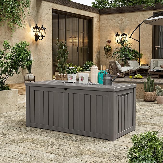 120 Gallon Outdoor Storage Box, Resin Deck Boxes Outdoor Waterproof For Patio Furniture, Garden Tools, Pool Supplies, Durable And UV Resistant, Lockable
