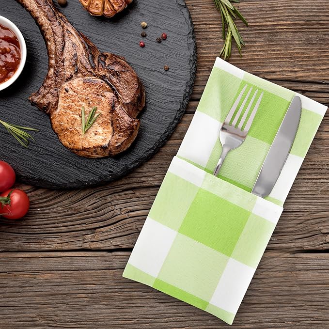 Buffalo Plaid Table Napkins Set of 50 Checkered Cloth Napkins 17x17 inch Washable Dinner Gingham Pattern Napkins Soft Napkins for Wedding Party Dining Banquet(Emerald and White)