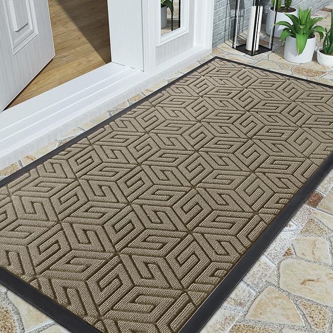 Yimobra Large Door Mat 47x24, All-Weather Waterproof Outdoor Mats for Front Door, Non Slip Rubber Doormat for Patio Proch Outside Entryway Indoor, Pale Khaki