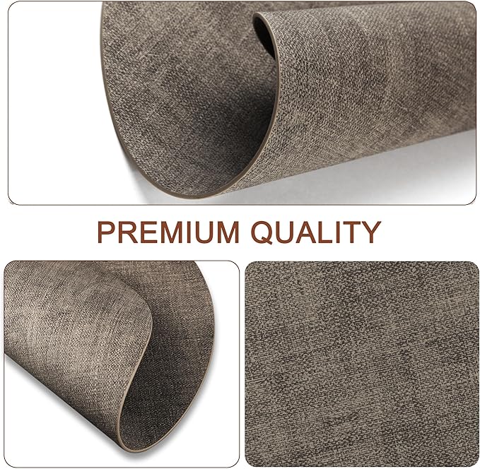 Round Faux Leather Placemats and Coasters, Set of 6, Reversible Heat Resistant Non-Slip Table Mats, Waterproof Wipeable Place Mats for Dining Table, Washable for Indoor & Outdoor (6, Dark Brown)