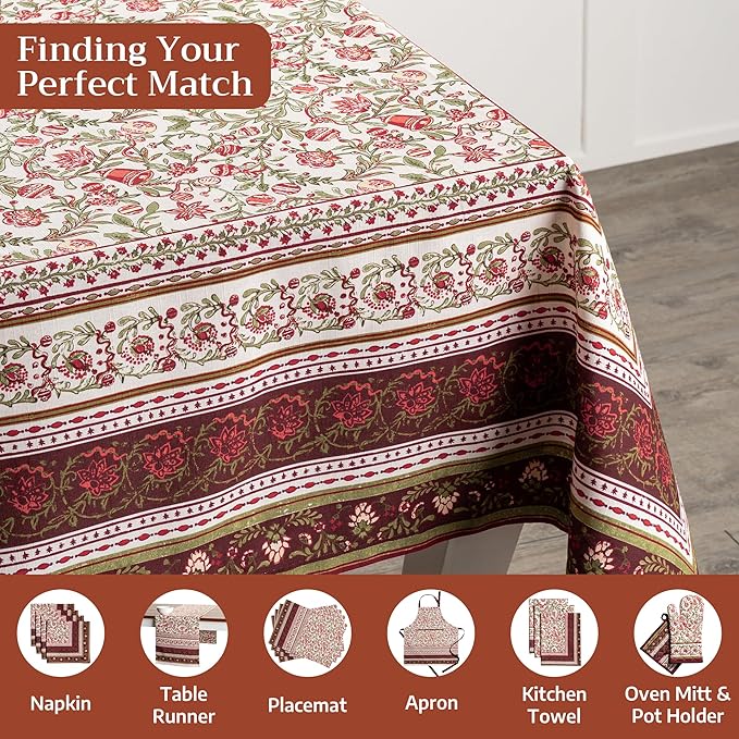 Maison d' Hermine Table Cloth Square Table 100% Cotton 54 x 54 Inches Fall Tablecloth Reusable Everyday Use for Thanksgiving Christmas Decorations Dining Farmhouse Party (Reveillon Au Jardin)