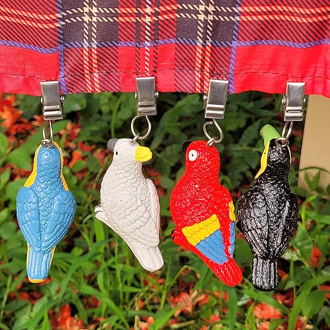 TwoFish Home Set of 4 Colorful Parrot Resin Tablecloth Weights Clips Colorful Parrot Handicraft Tablecloth Clamps Pack of 4