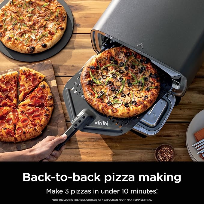 Ninja Artisan Outdoor Pizza Oven, 12-inch, 3-minute Pizza, Neapolitan, Thin Crust, New York Chicago, Custom, 700F Max Temperature, Electric Heat, Bake, Broil, Proof, Warm, MO201