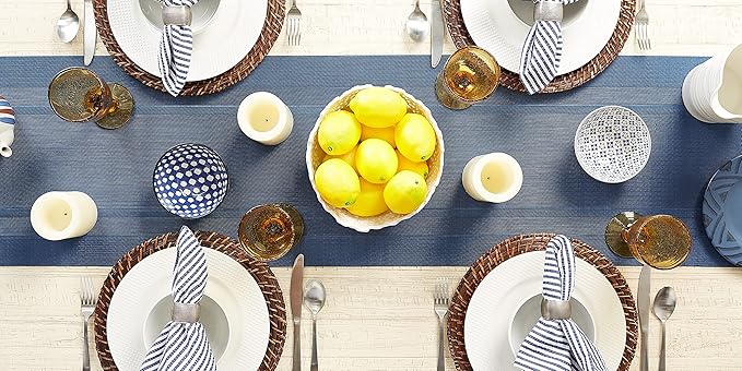 DII PVC Tabletop Collection Woven Indoor/Outdoor, Table Runner, 14x72, Nautical Blue