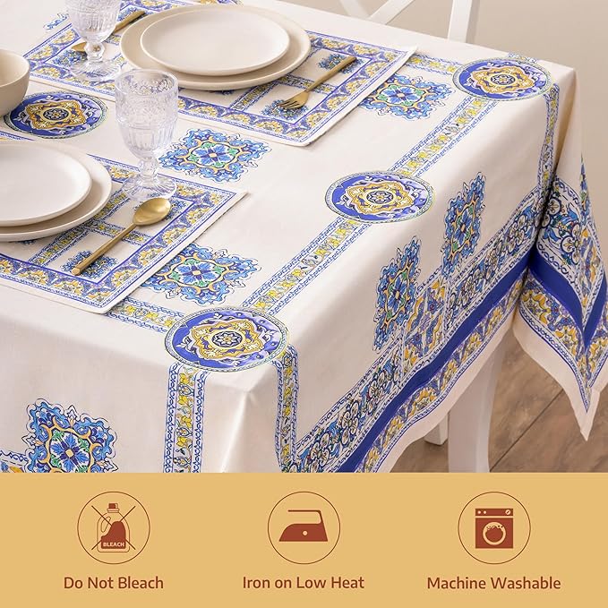 Maison d' Hermine Premium Table Cloth Square Table 100% Combed Cotton 70 x 70 Inches Tablecloth Reusable Decorative for Dining Room, Farmhouse, Home, Party, Festive & Wedding - Sciacca