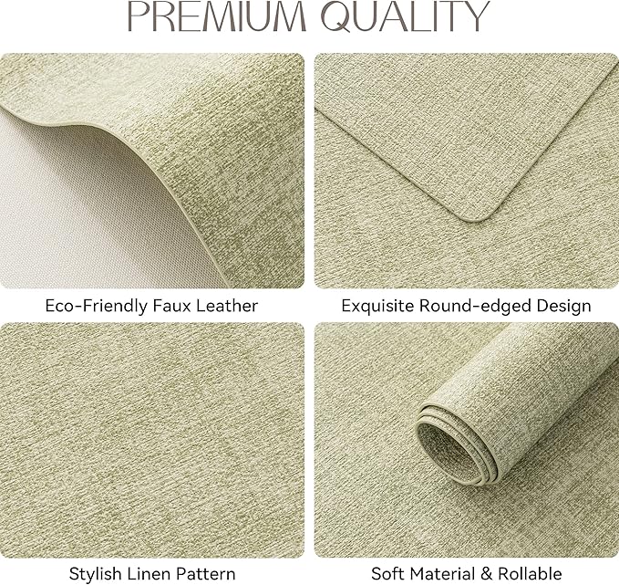 Romanstile Vinyl Placemats Set of 8-12 X 17 Inch - Heat Resistant Place Mats 100% Waterproof Oilproof Wipeable Reversible Faux Leather Table Mats for Kitchen, Dining, Party, Outdoor, Grass Green