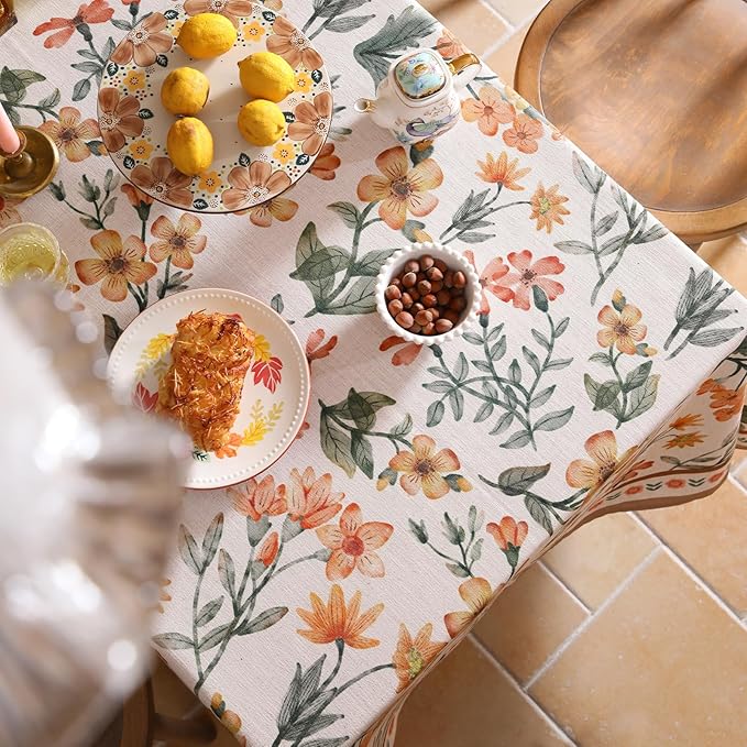 Designer Vintage Linen Long Rectangle Tablecloth,William Morris Block Print Soft and Durable Table Cloth,Decor Table Cover for Kitchen,Dining,Thanksgiving,Christmas,63"*102"-Athea