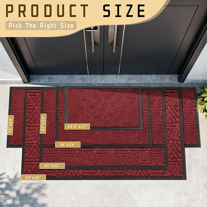 Yimobra Large Door Mat 47x24, All-Weather Waterproof Non-Slip Welcome Matt Outdoor, Heavy Duty Non Slip Doormat for Entryway for Patio and Garage Indoor, Easy Clean, Black Red