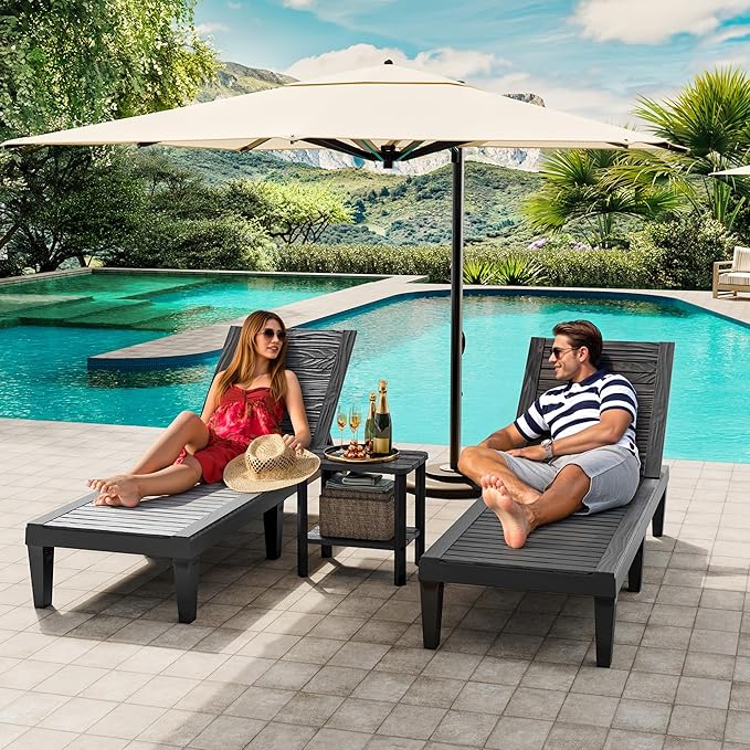 Adirondack Square Outdoor Side Table, 2-Tier Small Outdoor Table for Patio, HDPE End Table for Backyard, Pool, Lawn, Indoor Companion, Easy Maintenance & Weather Resistant(Black)