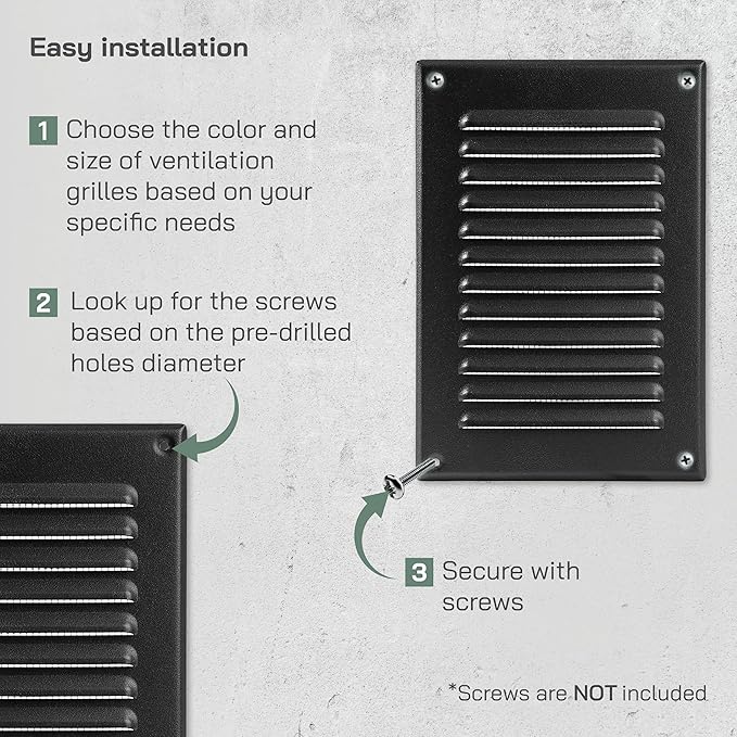 Vent Systems - 5 x 7 Inch (Inner) Black Metal Rectangular Soffit Air Vent Grille Cover, Register Vent Deflector Louver Built-in Mesh HVAC for Bathroom Home Office Kitchen 6.5" x 9" (Outer)