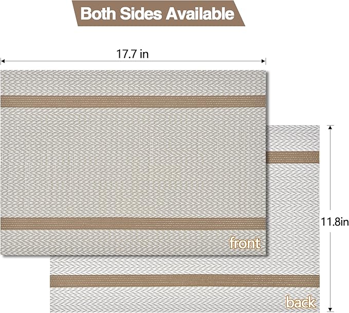SLKQG Beige White Placemats Set of 6 - Easy Clean Modern Durable Washable Vinyl Place Mats - Heat Resistant Placemats for Kitchen Table - PVC Table Mats for Dining Table (Beige White with Stripes, 6)