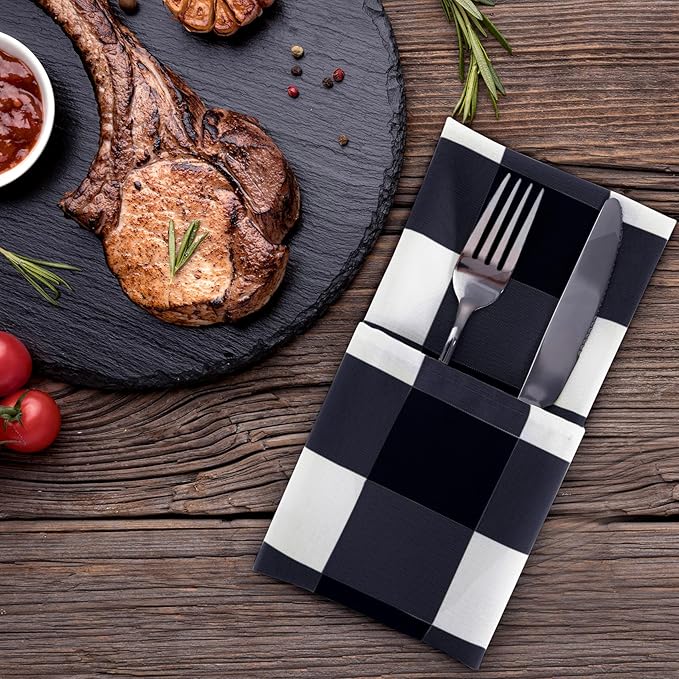 Cupuamon Buffalo Plaid Table Napkins Set of 25, 17x17 inch, Navy and White, Checkered, Polycotton Blend