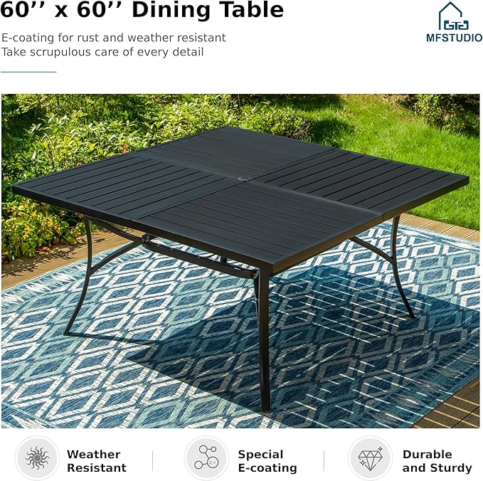 MFSTUDIO Outdoor Dining Set for 8, Patio Dining Set with Square Table, 9 Piece Patio Table and Chairs Set, Metal Outdoor Patio Furniture Set for Deck Backyard Poolside Garden