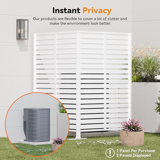 Modern Shade Metal Privacy Screen Outdoor 72" H x 48" W, Stable & Durable Privacy Fence Panels for Instant Privacy & Space Division, Freestanding Decorative Patio Screens for Outdoor, White (1 Panel)