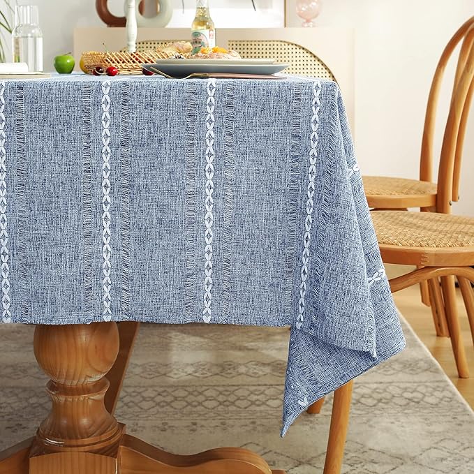 Chassic 60 x 84 inches Farmhouse Style Linen tablecloths, Wrinkle Resistant Washable Dining Room Table Cloths for Rectangle Tables - Hemstitch Blue
