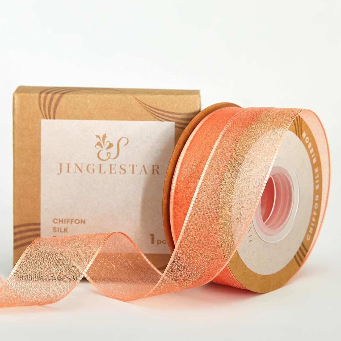 1 Inch Wide Sheer Chiffon Ribbon - Pearl Silk Woven Ribbon Suitable for Gift Wrapping, Wedding Decor, Home Decor, Girl Hair Accessories Handmade DIY (25 Yards/roll) (Tangerine)