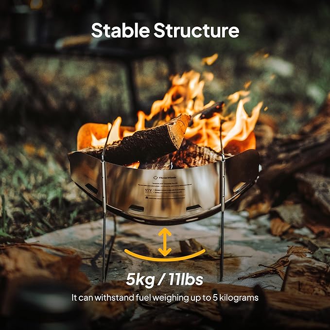 Thous Winds Outdoor Fire Pit, 12-inch Portable Camping Fire Pit, Stainless Steel Camp Grill Wood Burning Charcoal for BBQ Bushcraft Backpacking, with Storage Bag