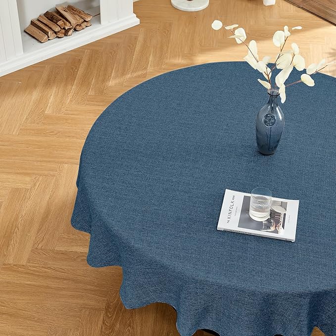 BALCONY & FALCON Rectangle Tablecloth Washable Wrinkle Resistant and Water Proof Table Cloth Decorative Linen Fabric Tablecloth for Dining Parties Kitchen Wedding and Outdoor Use(Navy Blue, 70" Round)