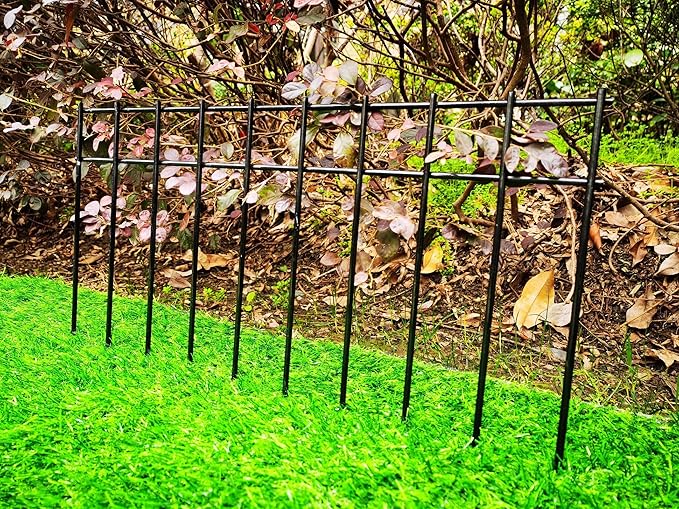 Adavin Animal Barrier Fence, 45 Pack 20 in(L) X10 in(H) No Dig Fencing for Dog Rabbits, Rustproof Metal Garden Border Fence, Ground Stakes Fences for Outdoor, Yard, Patio. Total 75 Ft, Black