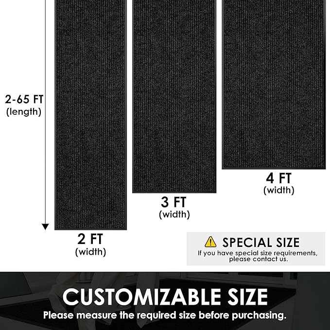 3′ x 45′ Front Door Mat Indoor Outdoor Entrance, Commercial Floor Mat Heavy Duty Dirt Trapper Entryway Doormat, Custom Size Non Slip Rubber Backing Welcome mat, Door Mat for High Traffic Area