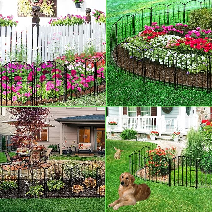 Decorative Garden Fence 17in x18ft, 18 Pack Rustproof Metal No Dig Fence Animal Barrier for Dog, Arched Flower Bed Edging Ornamental Wire Border Panel Fencing for Yard Patio Outdoor Decor
