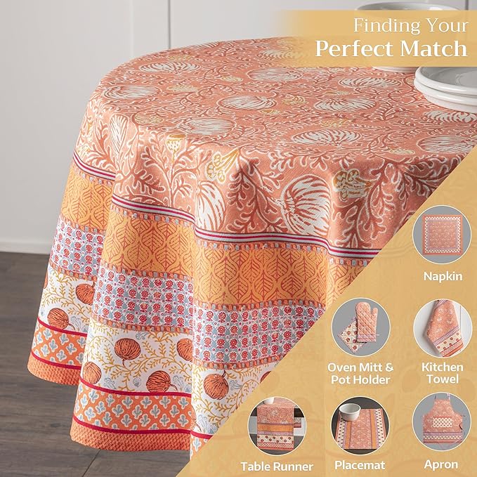Maison d' Hermine Table Cloth Round Table 100% Cotton 63 Inches Fall Tablecloth Reusable Everyday Use for Thanksgiving Christmas Decorations Dining Farmhouse Party (Harvest Festival)