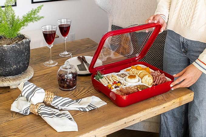 Fancy Panz Charcuterie Veggie Trayz - 9 Raised Compartments - Fits Classic/Premium Fancy Panz Elevated Food Serving Tray - Portable Charcuterie Board with Lid - Made in The USA Hosting Essentials