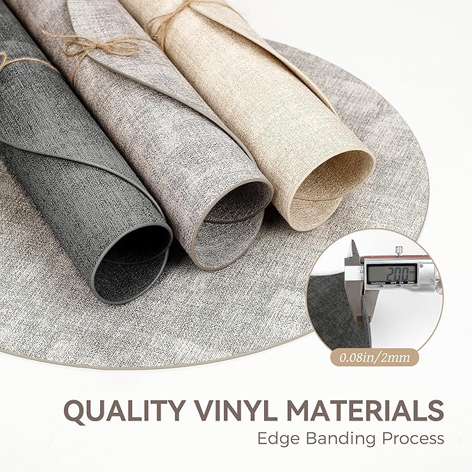 13"Round Placemats Set of 6, Reversible Faux Leather Heat Resistant Table Mats, 100% Waterproof Oilproof Wipeable Table Protective Placemats for Vinyl, Washable for Indoor & Outdoor Use (6, Deep Gray)