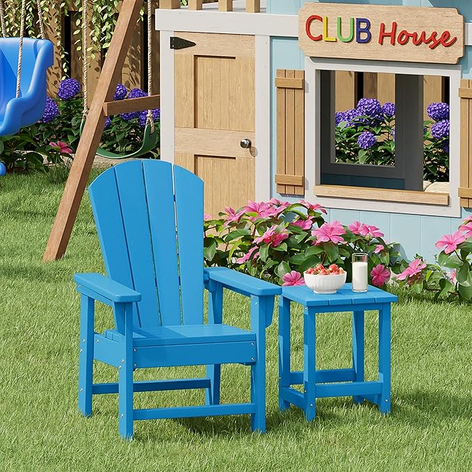 Costaelm Kids Outdoor Side Table, Small Patio HDPE Adirondack Square Table, Porch End Table for Outside Pool Garden, Pacific Blue