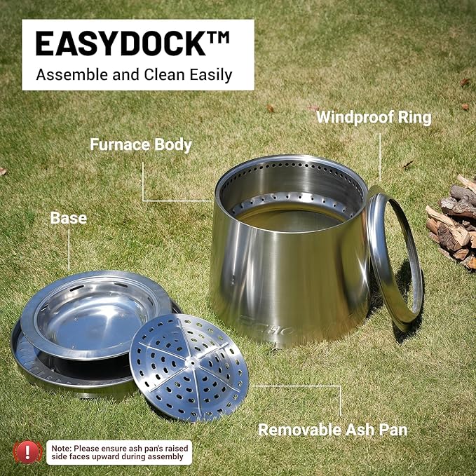 EchoSmile 18" Smokeless Firepit for Outdoor, Stainless Steel Wood Burning Fire Pit with Adjustable Airflow, Three-Layer Combustion, Removable Ash Pan, Portable Fire Pit with Carrying Bag for Outside