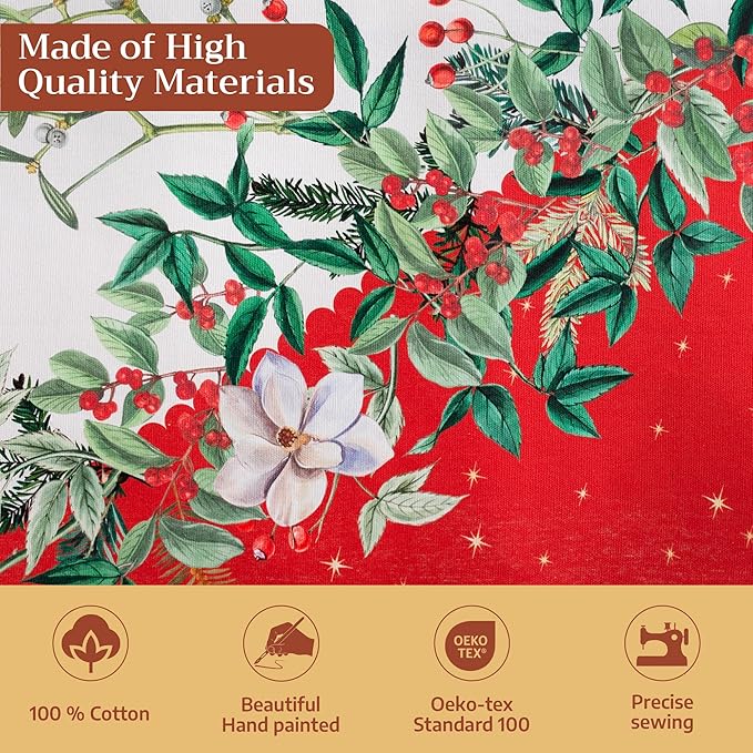 Maison d' Hermine Table Cloth Rectangle Table 100% Cotton 70 x 108 Inches Fall Tablecloth Reusable Everyday Use for Thanksgiving Christmas Decorations Dining Farmhouse Party (Noel)