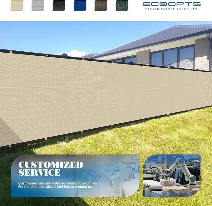 ECOOPTS 4'x164' Privacy Fence Screen Windscreen with Copper Grommets, Fit for Commercial Fence and Residential Garden Outdoor 90% UV Blockage, Cable Zip Ties Included (Beige)