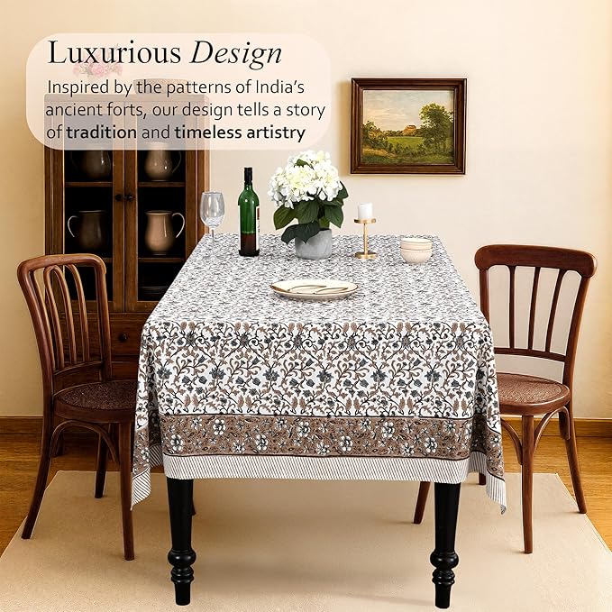 CPC Autumn Vine Tablecloth 100% Cotton 72x160 Inch Indian Block Print Rectangle Table Cover, Table Cloth for Gifting in Weddings, Halloween, Fall, Christmas, Thanksgiving
