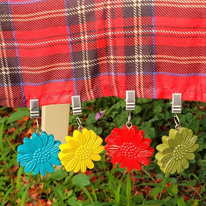 TwoFish Home Set of 4 Colorful Sunflower Resin Tablecloth Weights Clips Colorful Sunflower Handicraft Tablecloth Clamps Pack of 4