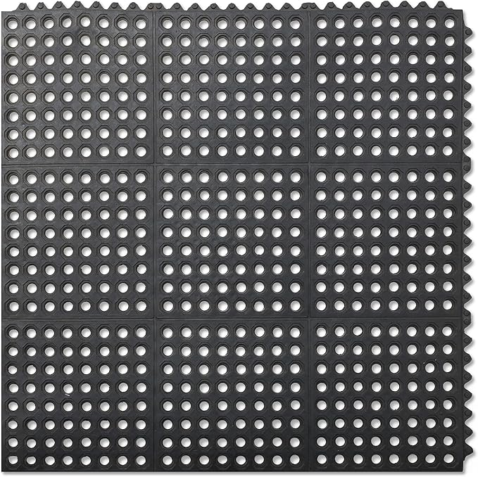 GRIDMANN Rubber Interlocking Floor Mat, 36" x 36" Non-Slip Anti-Fatigue Drainage Mat for Restaurants, Commercial Kitchens, Bar Floors, Black