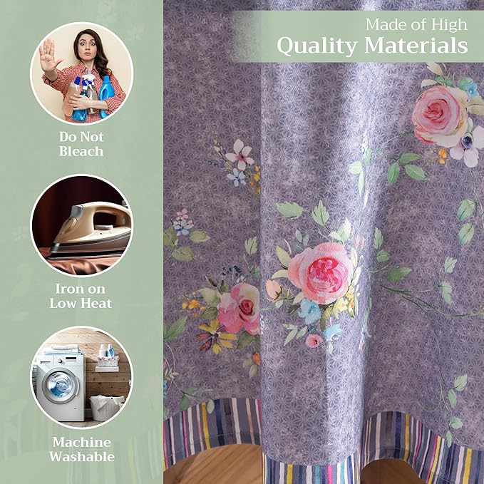 Maison d' Hermine Table Cloth Round Table 100% Cotton 63 Inches Tablecloth Reusable for Dining Room, Farmhouse, Home, Party, Festive & Wedding Spring Summer - Sweet Rose Lavender - Country Garden