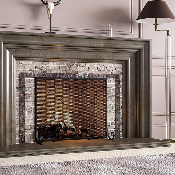 Fire Beauty Fireplace Screen Decorative Mesh Geometric Fire Spark Guard Gate Cover for Home