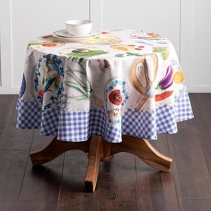 Maison d' Hermine Table Cloth Round Table 100% Cotton 69 Inches Tablecloth Reusable Decorative Everyday Use for Dining Room, Farmhouse, Home, Party, Festive & Wedding Spring Summer - Gourmand