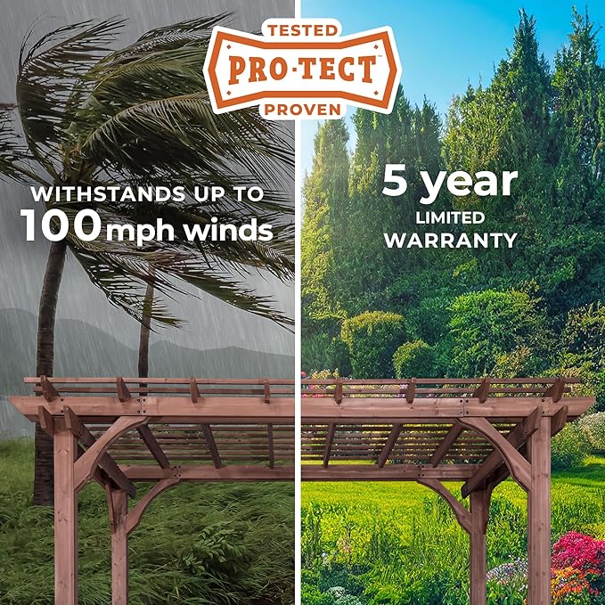 Backyard Discovery Somerville 14 x 10 Walnut All Cedar Pergola, Durable, Quality Supported Structure, Snow and Wind Supported, Rot Resistant, Electrical Outlet with USB, Deck, Garden, Patio