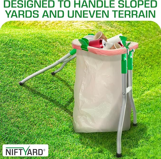 Small Trash Bag Holder, 13 Gallon Plastic Bag Capacity, Works on Slopes, Foldable, Outdoor Trash Bag Holder Stand, Camping, Picnics, RV Travel, Parties, House & Yard Cleanup, Gardening (Bronze)