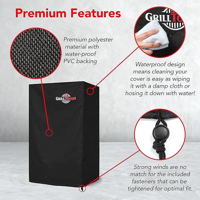 Heavy Duty Smoker Cover, 40 Inch – Waterproof, Weather Resistant, UV & Fade Resistant with Adjustable Straps – BBQ Cover for Flat Grill, Black