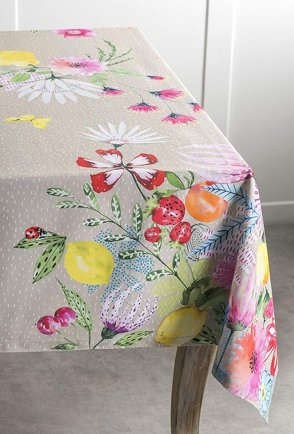 Maison d' Hermine Table Cloth Rectangle Table 100% Cotton 54 x 72 Inches Tablecloth Reusable Decorative for Dining Room, Farmhouse, Home, Party, Festive & Wedding Spring Summer - Jardin D'Ete - Fog