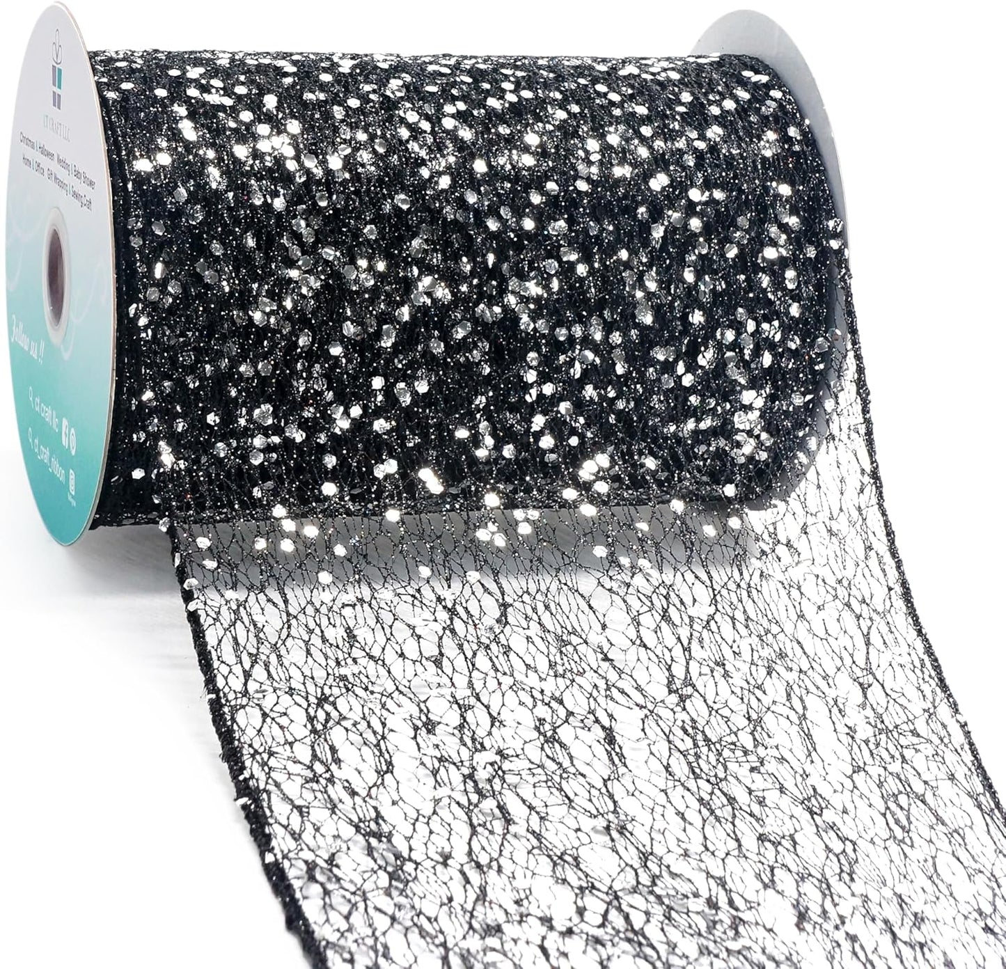 CT CRAFT LLC Sparkling Glitter Mesh Wired Ribbon 6" x 10 Yards Black for Christmas Home Decor Bow Gift Wrapping DIY Crafts Wreath