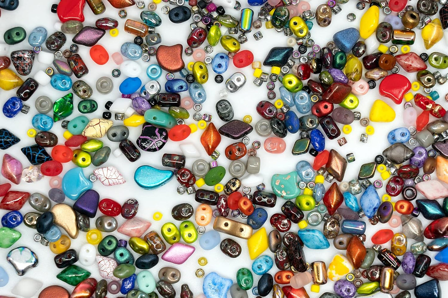 1.76oz (50g) of All MATUBO Glass Bead Mix (SuperDuo, MiniDuo, Ginko, Rulla, Nib-Bit, Paisley), 0.2-0.4inch (0.5-1cm),Mixed Colors