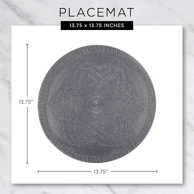 DII PVC Tabletop Collection Woven Indoor/Outdoor, Round Placemat Set, 13.75", Stonewash Blue, 6 Piece