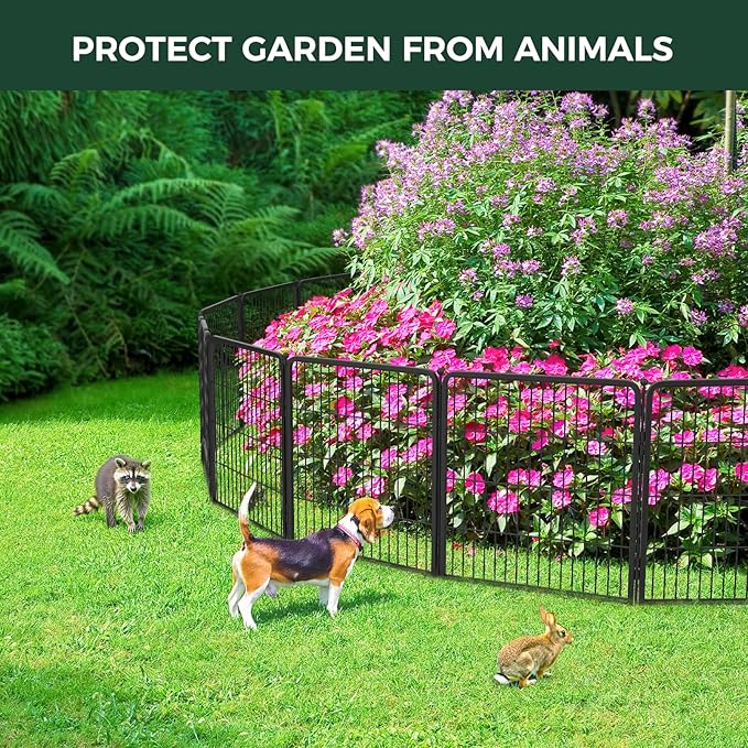 FXW Garden Fence Outdoor for The Yard – 32in(H) x 54.7ft(L) Heavy Duty Metal Animal Barrier for Dog and Rabbit, Decorative Dog Fence, 24 Panels, Black