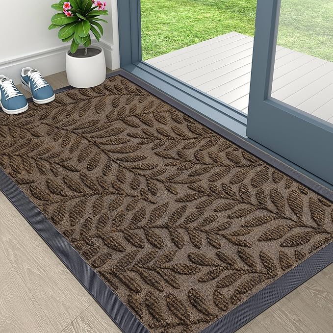 OLANLY Door Mat Indoor Outdoor Entrance, 47x32, Waterproof All-Weather All-Season Doormat, Sturdy Natural Rubber, Stain and Fade Resistant, Low Profile, Easy Clean Patio Entryway Mat, Medium Brown