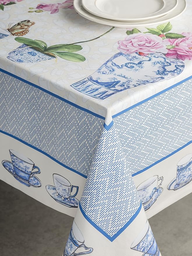 Maison d' Hermine Table Cloth Rectangle Table 100% Cotton 70 x 90 Inches Tablecloth Reusable Decorative Everyday Use for Dining Room, Farmhouse, Home, Party, Festive & Wedding Spring Summer - Canton