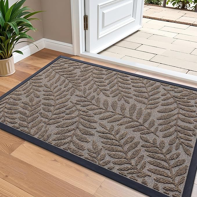OLANLY Door Mat Indoor Outdoor Entrance, 36x24, Waterproof All-Weather All-Season Doormat, Sturdy Natural Rubber, Stain and Fade Resistant, Low Profile, Easy Clean Patio Entryway Mat, Medium Brown